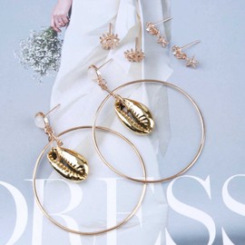 Cimenexe Large Circular Earrings Shell Earrings Tiny Starfish Earrings Gold Devil Eye Stud Earrings Crystal Opal Earrings Geometric Earrings Jewellery for Women and Girls Gifts