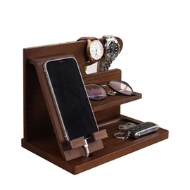 Yoljun Bedside Organiser for Him, Phone Docking Station Wooden Desk Organiser Presents for Dad Partner Husband Boyfriend Bedside Table Organiser