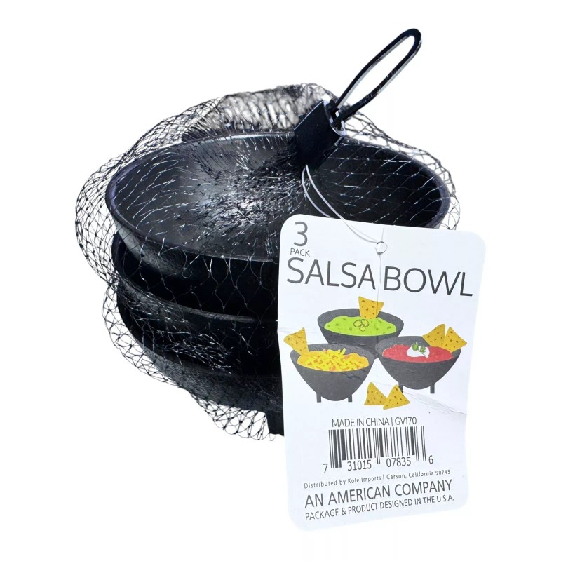 kole 3PCS Salsa Bowl Set Plastic Mexican Molcajete Chips Guacamole