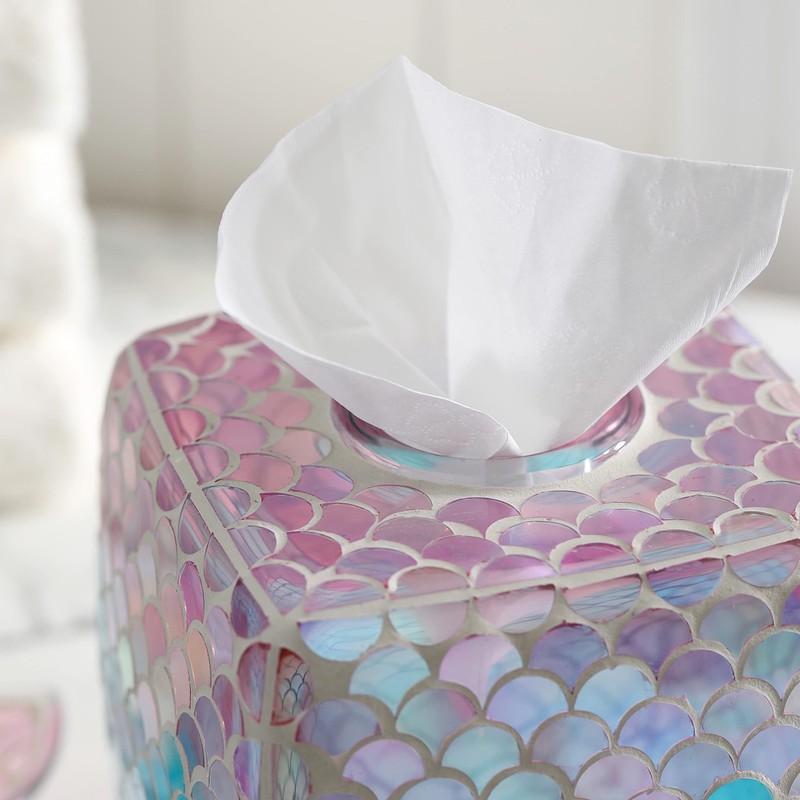Motifeur Glass Tissue Holder, Decorative Square Tissue Cover Box (Mermaid)