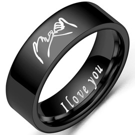 6mm Stainless Steel Classic Plain Lovers Couple Wedding Band Statement Anniversary Promise Ring (Black, 9)