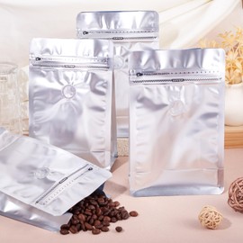 Crafans Coffee Bean Bags with Valve Rectangle Zipper Coffee Storage Bags Flat Bottom Standing Resealable Heat Seal Side Packaging Bags for Candy