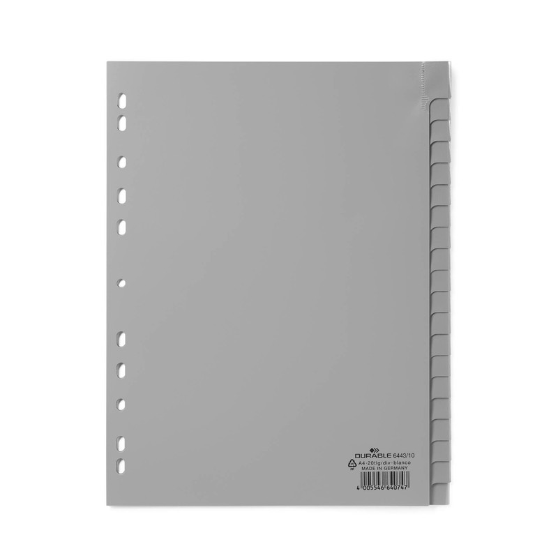 Durable 644310 A4 Portrait Polypropylene A-Z Index File with Sealed