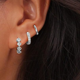 XPHZZL 3 Pcs Sterling Silver Stud Hoop Earrings Set for Women Hypoallergenic Dainty 14K Gold Plated Earrings Stacks Sets for Multiple Piercings-Sliver Star