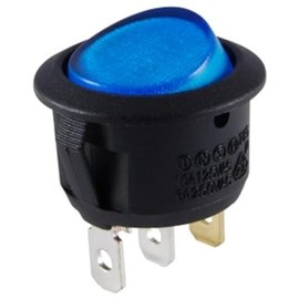 NTE Electronics 54-530 Snap-in Round Hole Illuminated Rocker Switch, SPST Circuit, ON-None-Off Action, Nylon Blue LED Actuator, 0.187" Quick Connect Terminals, 10 Amp, 250V
