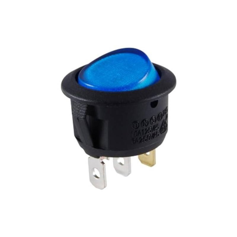 NTE Electronics 54-530 Snap-in Round Hole Illuminated Rocker Switch, SPST