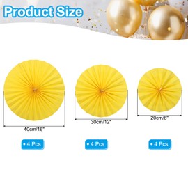 PATIKIL 8"/12"/16" Paper Fans Hanging Decoration, 12 in 1 Set Round Honeycomb Fans with Pearl for Birthday Wedding Graduation Events Party, Yellow