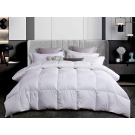 Martha Stewart 650 Fill Power Luxury White Down Comforter Queen Size - Light Warmth Down Duvet Insert 300 Thread Count 100% Sateen Cotton Bedding Comforter with Corner Loops, Made in USA - 90" x 90"