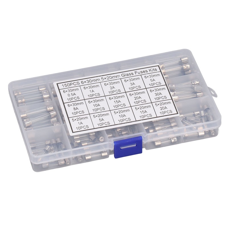 150Pcs Glass Fuses Alloy Tube Fuse Assorted Kit for Household