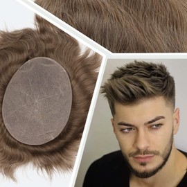 Civmo Men toupee Toupee for Men Undetectable Swiss Full Lace Men's Toupee European Human Hair Reaplacement Systems Hair Pieces Free Hairstyle 8X10 Inches(#18 Dark Blonde Brown Color)