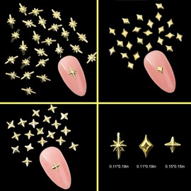 WOKOTO 600Pcs Mini Gold Star Nail Charms 3D Alloy Nail Art Charms 3 Kinds of Star Nail Decorations for Acrylic Nails Charms Supplies Gold Star Nail Gems Jewelry DIY Nail Art Decoration Accessories