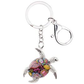 WEVENI Alloy Sea Turtle Key Ring Turtle Key Ring Ocean Jewellery for Women Girls Bag Car Charms, red