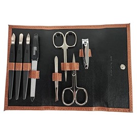 eloModa Solingen Leather Case Nail Care Set Manicure Case 8-Piece with Nail Scissors, bronze