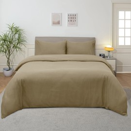 Imperial Rooms Single Duvet Cover Set Brushed Microfiber Plain Beige Bedding Set – Button Closure Ultra Soft 2 PCs Quilt Cover with Pillow Case (135 x 200 Cm)