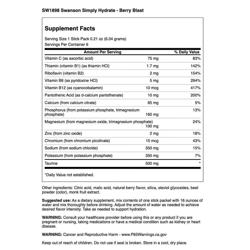 Swanson Simply Hydrate Electrolyte Mix - Sugar-Free Variety Pack -