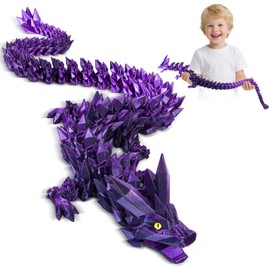 3D Printed Dragon, 60 cm Dragon Toy with Eyes, Mysterious Realistic Dragon Figures, Ewegliche Joints Crystal Dragon en Decorative Desk Toy (Mystical Black/Purple Dragon)