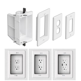 Recessed Outlet/Electrical Box Single Gang, Recessed Outlet Box for Wall Mount TV, Antenna, Phone and Cable TV, Suitable for GFCI Outlet and Standard Outlet, for Old or New Construction(1 Pack)