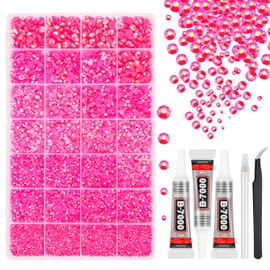 33000Pcs Rose Red AB Resin Jelly Rhinestones for Bedazzling, 2-6mm Flatback Gems for Diamond Art, Bedazzler Kit with 3Pcs 10ml B7000 Jewelry Glue for Crafting Crafts Shoes Nail Art