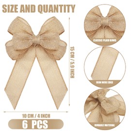 Xinnun Xinnun 6 Pcs Burlap Bows Knot Handmade Ribbon Bows Natural Rustic Burlap Wreath Decorative Bowknot Ornament for Tree Decorate Festival Holiday Party Supplies(Plain Style,Beige)