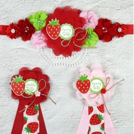 3 Pack Strawberry Mom to Be Sash Daddy to Be Corsage Pins Flower, Baby Shower Sash, Maternity Sash Belly Belt Gift for Gender Reveal