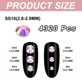 PATIKIL 4320Pcs SS10 Round Flatback Crystal 2.8-2.9mm Glass Rhinestones Gems Diamonds for DIY Crafts Clothes Shoes Nail Art Decoration, Silver AB