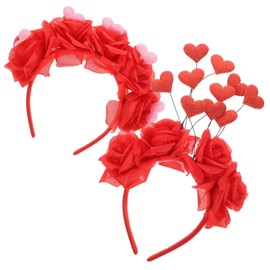Baluue 2pcs Valentine Heart Headbands Red Rose Fabric Hair Bands for Adults Wedding Party Birthday Festival Accessories