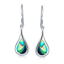 Abalone Shell Iridescent Inlay Dangle Teardrop Rain Drop Dangle Earrings For Women .925 Sterling Silver