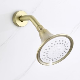 Senhozi Brushed Gold Shower Arm with Flange and Teflon Tape, 6-Inches Wall Mounted Shower Pipe Shower Arm Extension for Fixed Shower Head, SE001BG