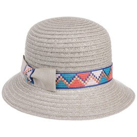 LIERYS Nenica Women's Straw Hat One Size (approx. 56-57 cm) - Made in Italy - Handmade - Made of 100% Straw - Summer Hat with Hat Band and Bow - Brim Width 6 cm - Spring/Summer, gray, M