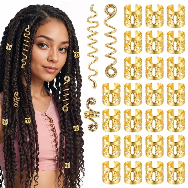 MBAIYO Gold Haarschmuck für Zöpfe, 28 Stück Dreadlocks Schmuck Verstellbar