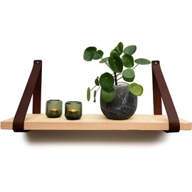 Brute Strength - Leather Shelf Brackets - Brown - 6 Pieces - Floating Shelf Set - Wall Brackets - Shelf Straps - Full Grain Leather