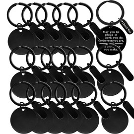 Frinnovan 30 Pack Round Engravable Metal Keychain Blanks Stainless Steel Engraving Key Ring Stamping Tags for DIY Crafts, Black, 30 Pack