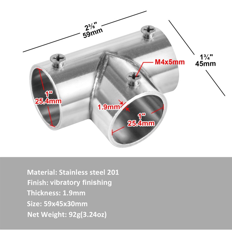 10 Pcs 1" Structural Pipe Fitting, Three Socket T Tube