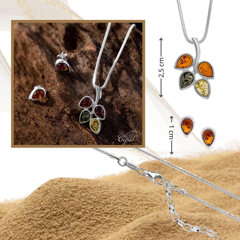 Copal Women's Jewellery Set with Amber Pendant and Earrings 925