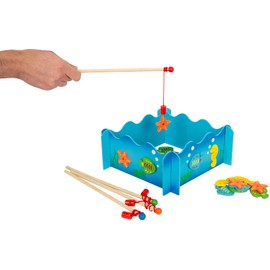 small foot 8196 Fishing game Ocean life made of wood, magnetic game with fishing pool, four fishing rods and fish