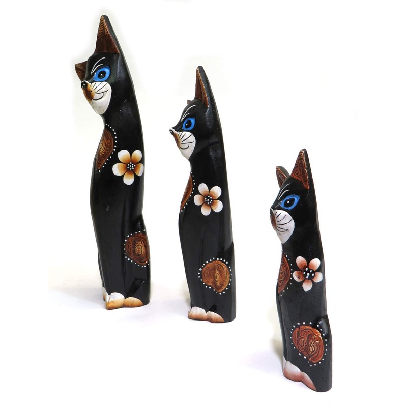Purity Style Wooden Cat Gift Fair Trade, Hand Carved Set