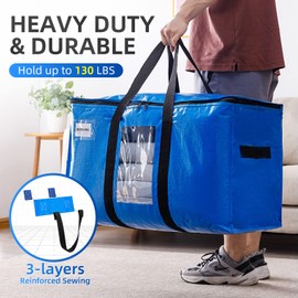 TAILI Extra Large Moving Bags, 6 Pack Blue Heavy Duty Totes for Storage with Visible Window, Wrap Around Handles, Storage Bags for Space Saving, Alternative to Moving Boxes