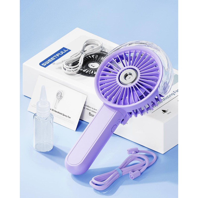 SWEETFULL Portable Misting Fan - 180° Foldable Handheld Personal Fan