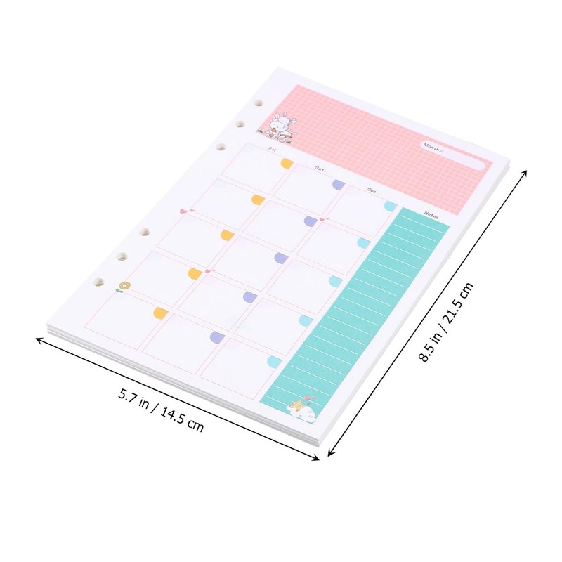 NUOBESTY A5 Refill Paper Colourful Monthly Planner Refills 6 Ring