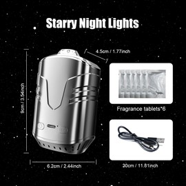 Laooteyy Car Star Projector with Smart Air Freshener Diffuser, Car Interior Decor, Ceiling LED Lights with 6 Scents, Vent Clip Roof Accent Light, Auto On/Off, Black (Starry Sky)