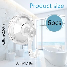 GegXcn 6 Packs Suction Hooks, Reusable Sucker Hooks Powerful Push and Lock Vacuum Suction Cup, Max Holding 3KG, for Bathroom,Kitchen Hanging, Transparent Design
