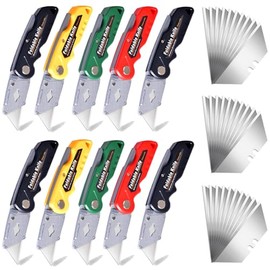 10-Pack Heavy Duty Folding Box Cutter Set with 30 Replacement Blades, Professional Utility Razor Knife (Pro)