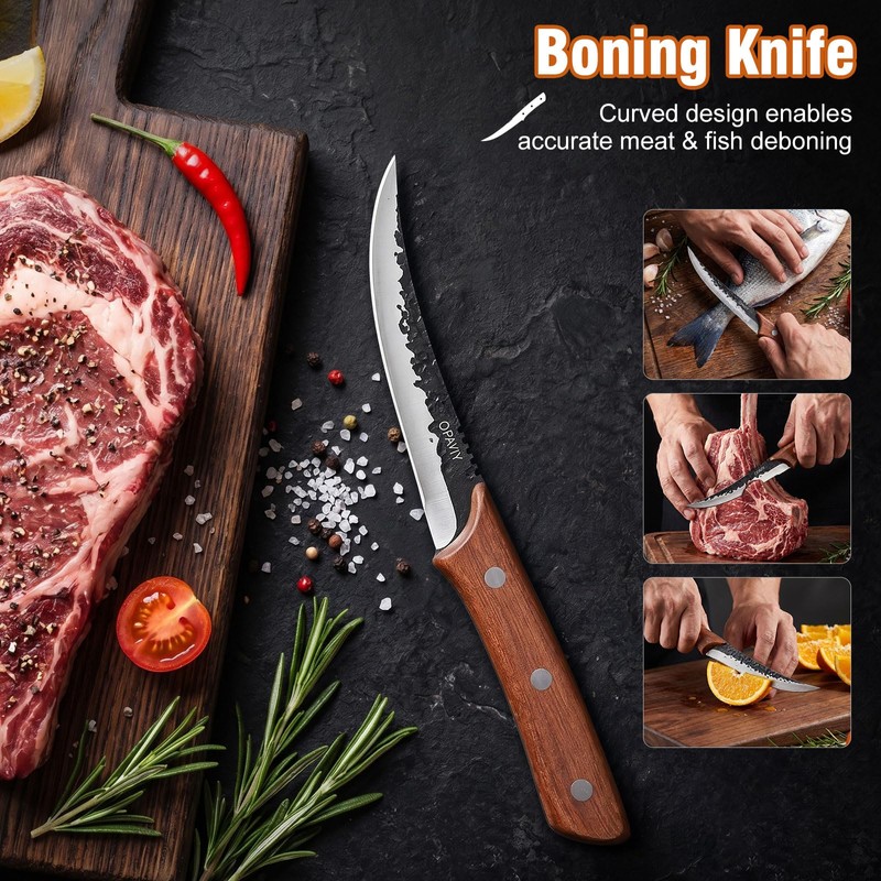 OPAYLY Hand-Forged Butcher & Carving Knife Set for Meat Cutting,