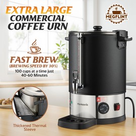 Megaflint 100 Cup Commercial Coffee Urn,Stainless Steel &Thermal Sleeve, 15L Large Coffee Dispenser to Quick Brewing, Hot Water Urn for Home Party Office Catering with Water Level