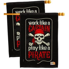 Play Like a Pirate House Flags 2 pcs Pack Coastal Ship Skull Treasure Map Carribean Jolly Blackbeard Jack Small Decorative Gift Yard Banner Made In USA 28 X 40