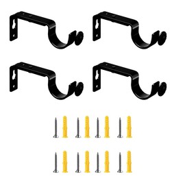 Curtain Rod Brackets 4Pack Heavy Duty Adjustable Curtain Roman Rod Holder Extendable Curtain Rod Hooks Curtain Wall Hanging Bracket Hangers for 1 Inch Curtain Rod (Single Rod Black)