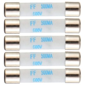 BOJACK Digital Multimeter Fuse 0.5A 500mA 600V DC Fast Acting Nickel-Plated Brass Ceramic Fuse 6.3x32 mm FF500mA (Pack of 5)