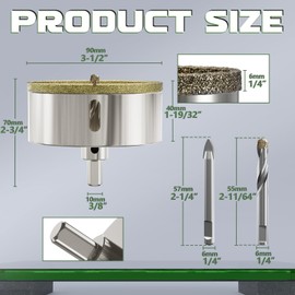 CSOOM 3-1/2"(90mm) Diamond Hole Saw with Center Drill Bit, One-Touch Positioning, Easy to Penetrate Hard Materials Such as Ceramic, Tile, Glass, Granite, Marble, etc.