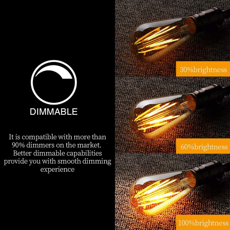 LUXON LED Edison Bulbs,Dimmable Amber Glass,Warm White 2700K,4W(40W Equivalent) Antique