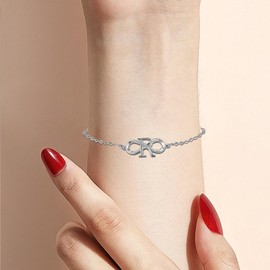 KunBead Infinity Initial R Letter Bracelet Silver Alphabet Love Bracelets Stainless Steel Adjustable Birthday Bracelet